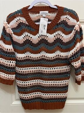 NWT Evereve Arabella Women’s Rust Multi-Stripe Open-Knit Sweater size Smallb